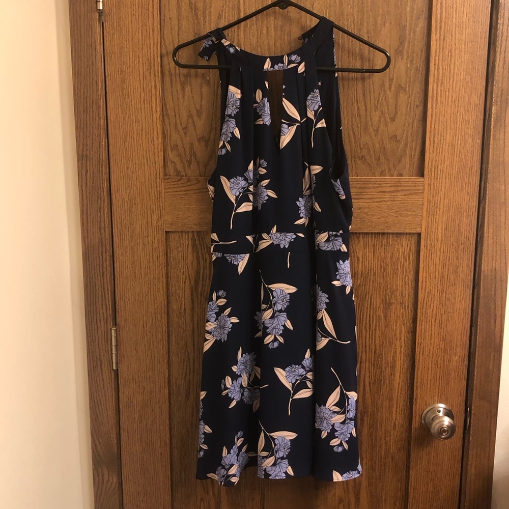 Floral blue wedding guest dress
